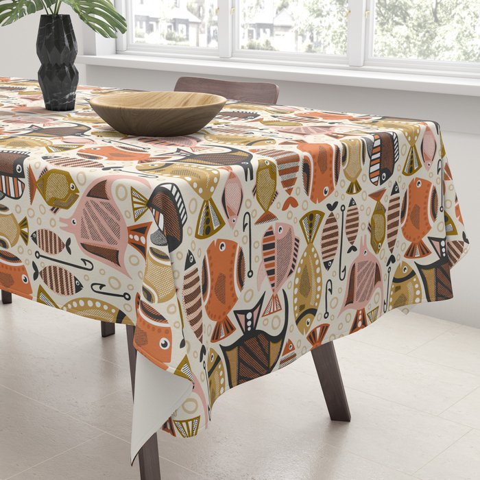 Mid Mod Deep Sea Fishing Ivory Tablecloth Gallery Image 3