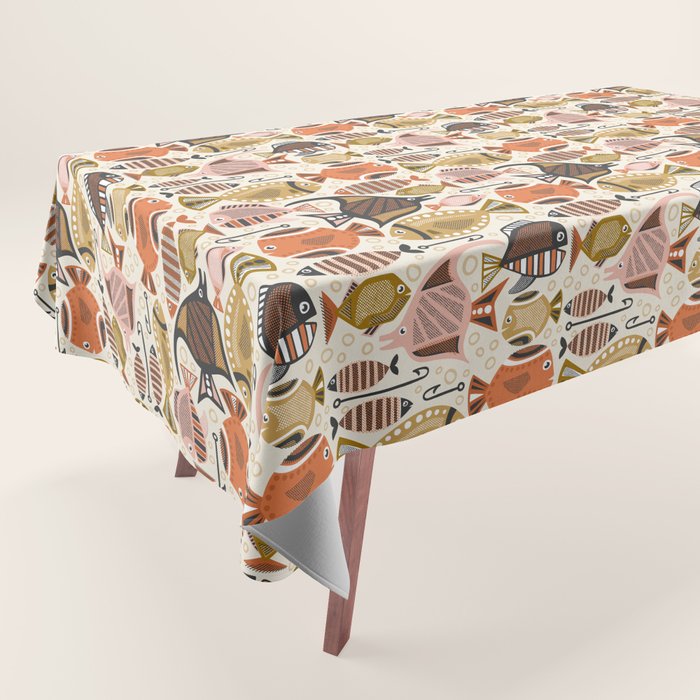 Mid Mod Deep Sea Fishing Ivory Tablecloth Gallery Image 1