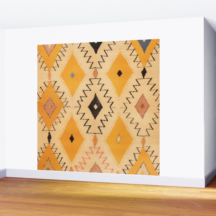 Moroccan Berber Rug Design No.75 - Yellow Wall Mural Gallery Image 2
