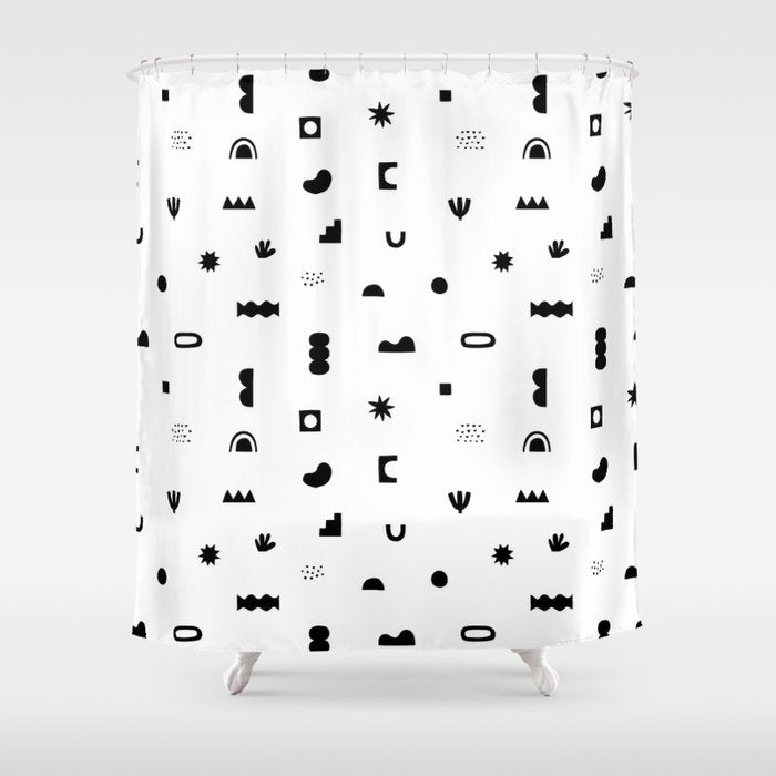 Abstract black and white organic shape pattern Shower Curtain Gallery Image 1