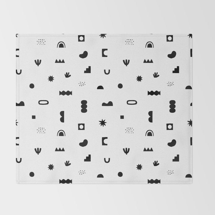 Abstract black and white organic shape pattern Throw Blanket Gallery Image 2