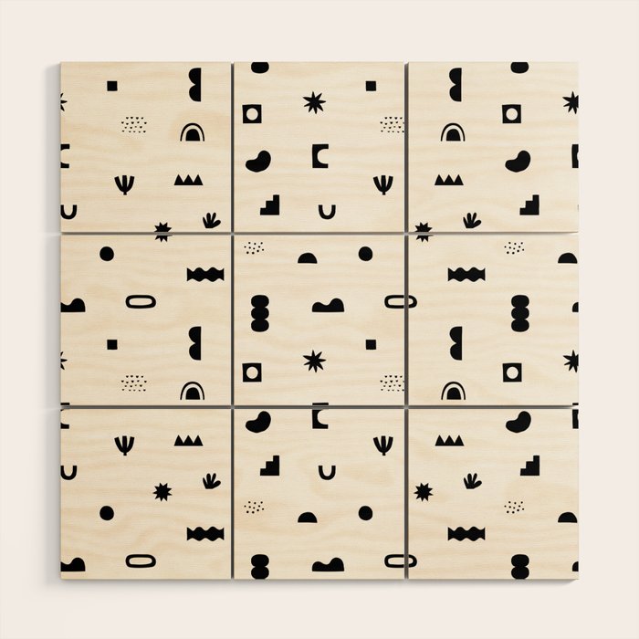 Abstract black and white organic shape pattern Wood Wall Art Gallery Image 1
