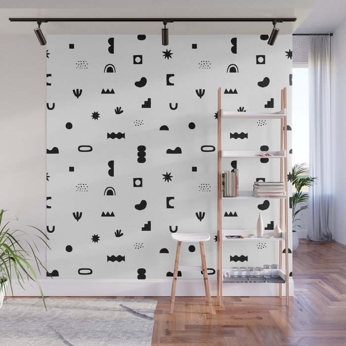 Abstract black and white organic shape pattern Wall Mural Gallery Image 1