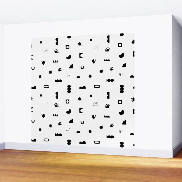 Abstract black and white organic shape pattern Wall Mural Gallery Image 2