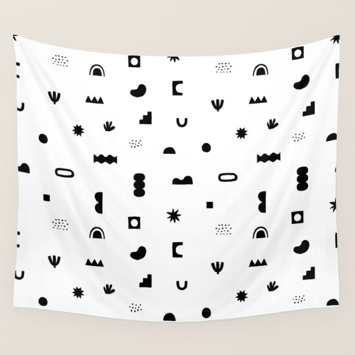 Abstract black and white organic shape pattern Wall Tapestry Gallery Image 1