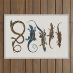 Albertus Seba Snakes And Lizards Blue Outdoor Rug Gallery Image 1
