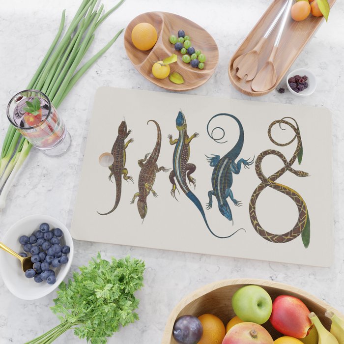 Albertus Seba Snakes And Lizards Blue Cutting Board Gallery Image 2