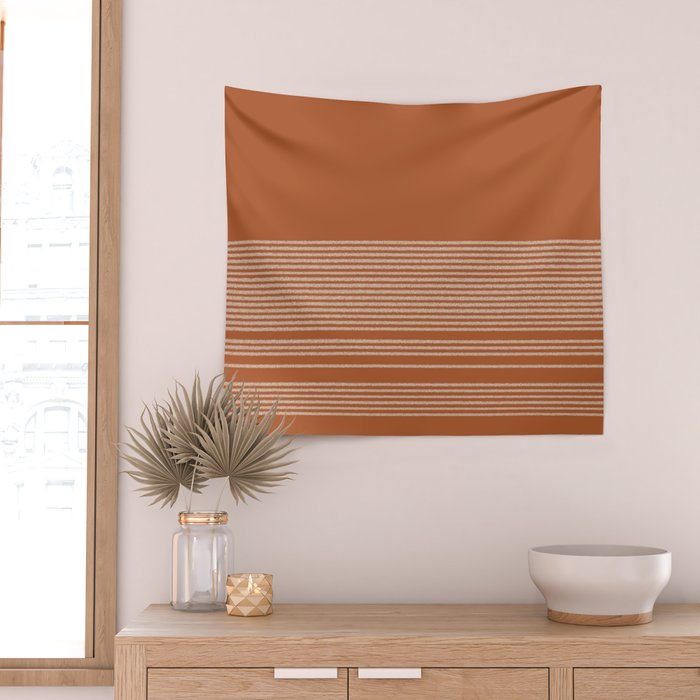 Organic Stripes in Putty and Clay Terracotta Rust Wall Tapestry Gallery Image 2