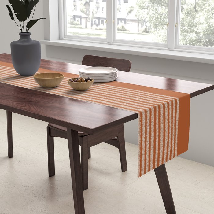 Organic Stripes in Putty and Clay Terracotta Rust Table Runner Gallery Image 2