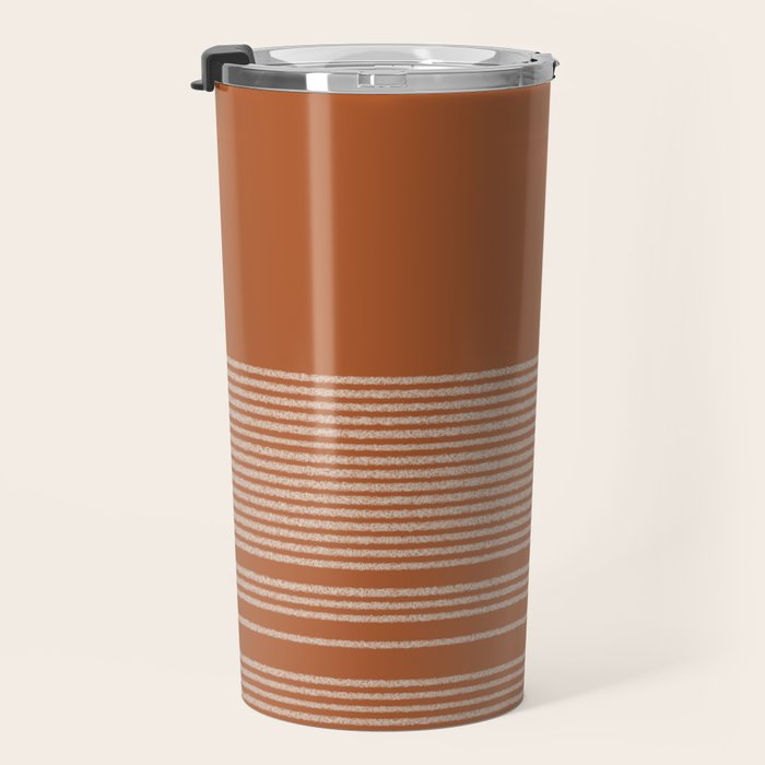 Organic Stripes in Putty and Clay Terracotta Rust Travel Mug Gallery Image 3