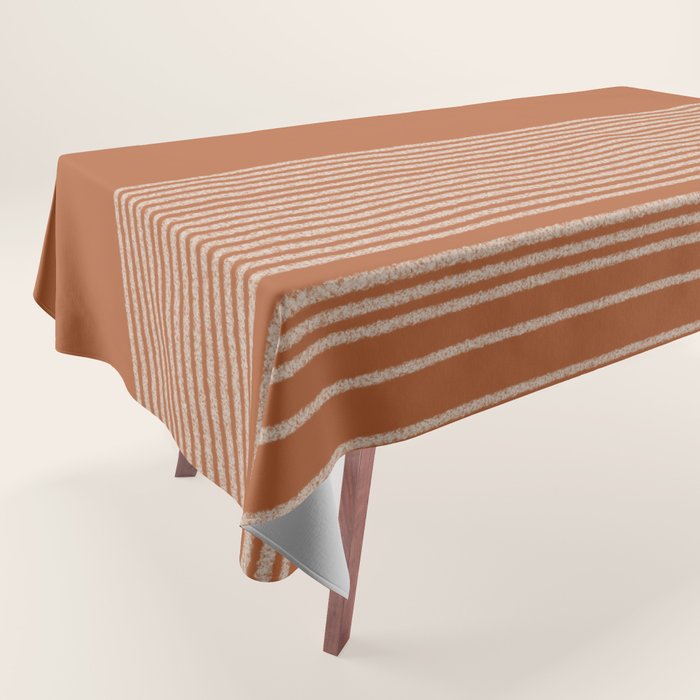 Organic Stripes in Putty and Clay Terracotta Rust Tablecloth Gallery Image 1