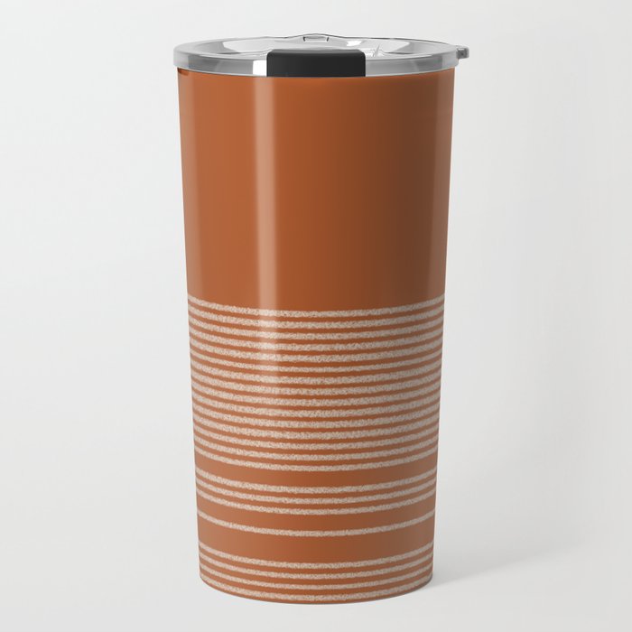 Organic Stripes in Putty and Clay Terracotta Rust Travel Mug Gallery Image 1