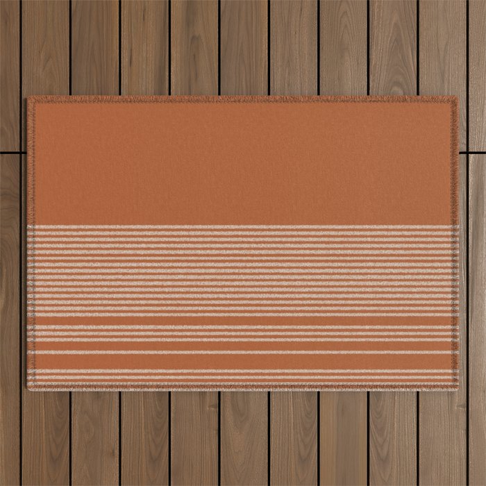 Organic Stripes in Putty and Clay Terracotta Rust Outdoor Rug Gallery Image 1