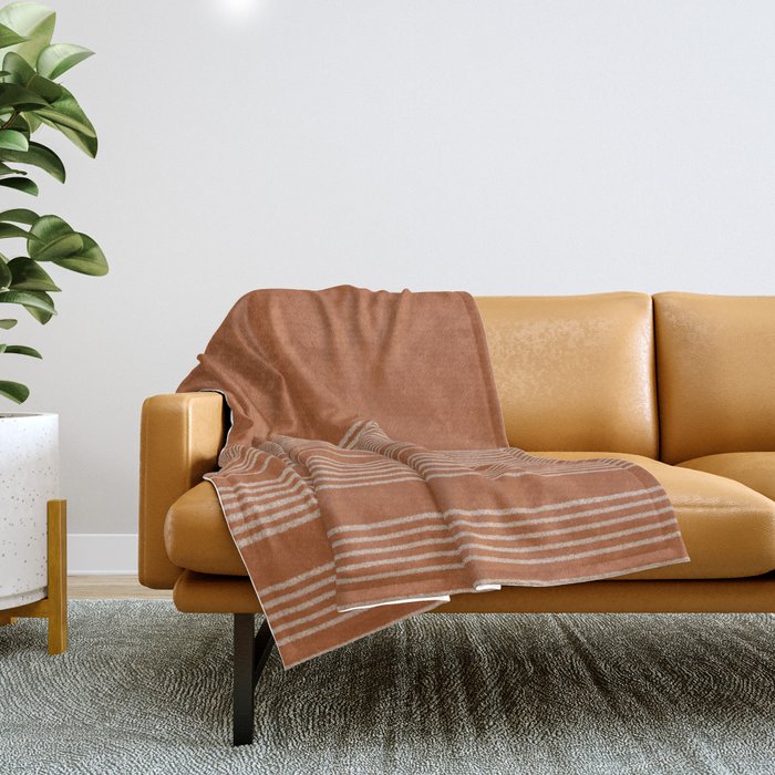 Organic Stripes in Putty and Clay Terracotta Rust Throw Blanket Gallery Image 1