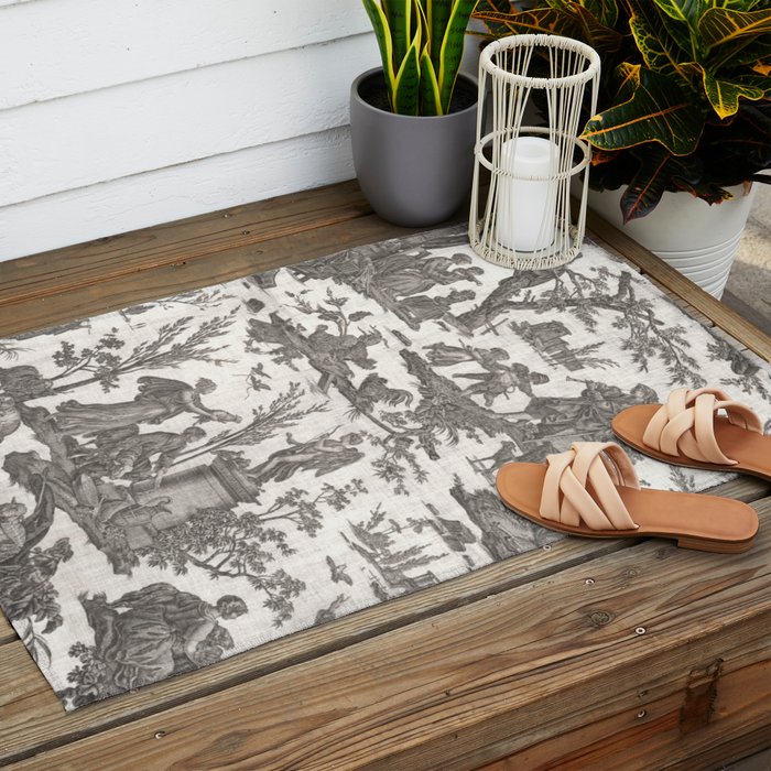 Antique 19th Century French Toile de Jouy Outdoor Rug Gallery Image 2