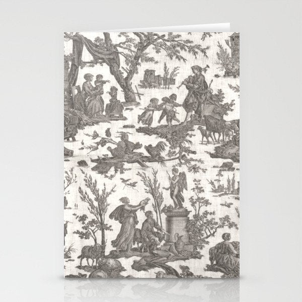 Antique 19th Century French Toile de Jouy Stationery Card Gallery Image 2