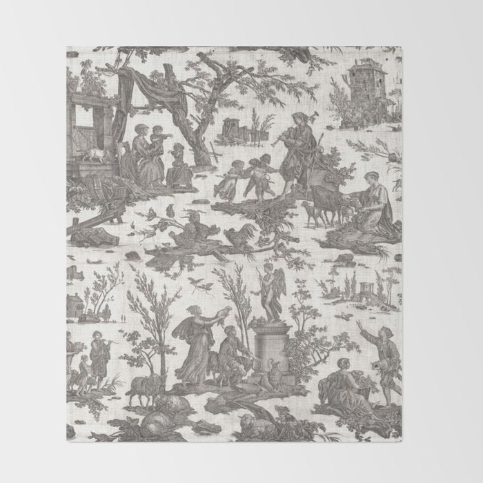 Antique 19th Century French Toile de Jouy Throw Blanket Gallery Image 2