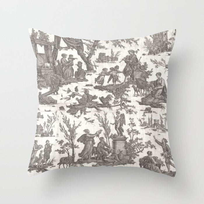 Antique 19th Century French Toile de Jouy Throw Pillow Gallery Image 1