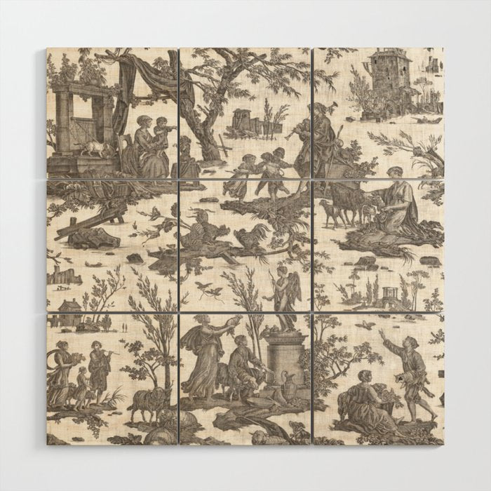 Antique 19th Century French Toile de Jouy Wood Wall Art Gallery Image 1