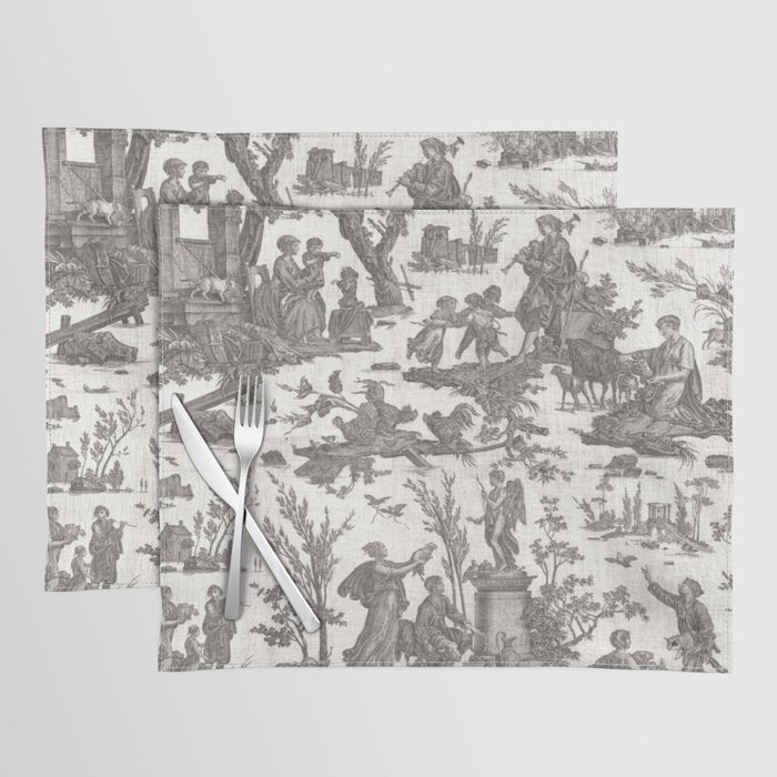 Antique 19th Century French Toile de Jouy Placemat Gallery Image 1