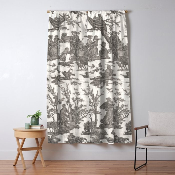 Antique 19th Century French Toile de Jouy Window Curtain Gallery Image 1