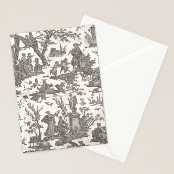 Antique 19th Century French Toile de Jouy Stationery Card Gallery Image 2