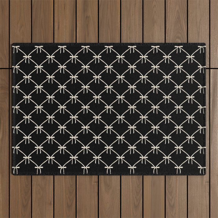 Bows & Ribbons Pattern XLVII Black and White Outdoor Rug Gallery Image 1