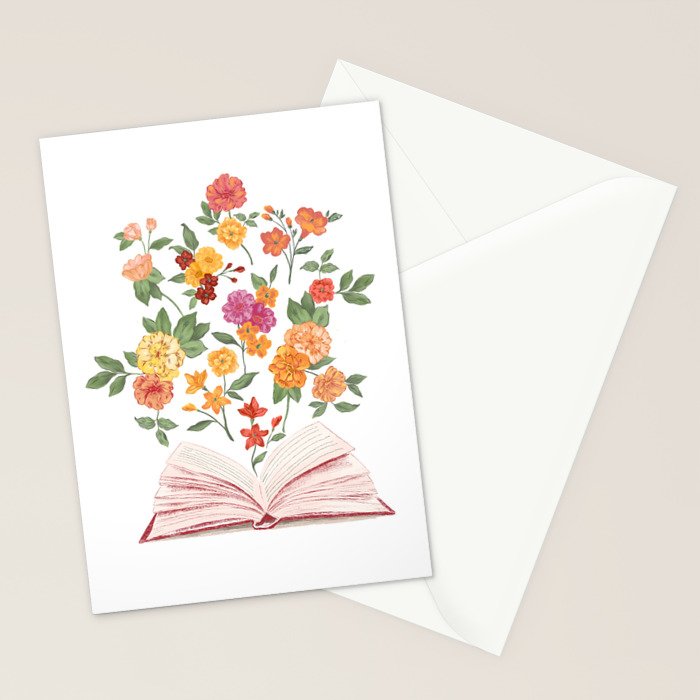 Open book blossom - Orange & pink Stationery Card Gallery Image 2