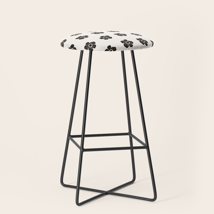 Abstract Black Floral Pattern Stool Gallery Image 1