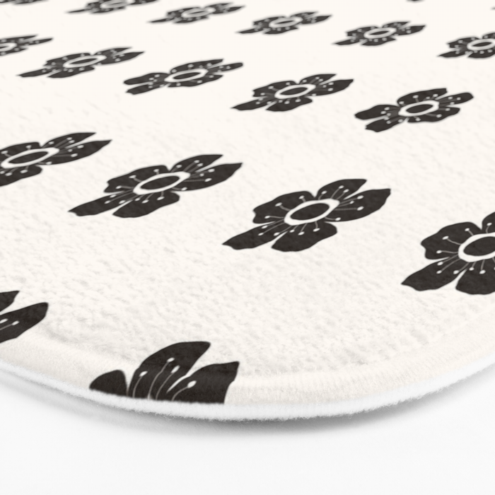 Abstract Black Floral Pattern Bath Mat Gallery Image 3