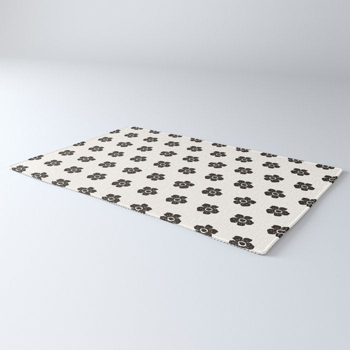 Abstract Black Floral Pattern Rug Gallery Image 3
