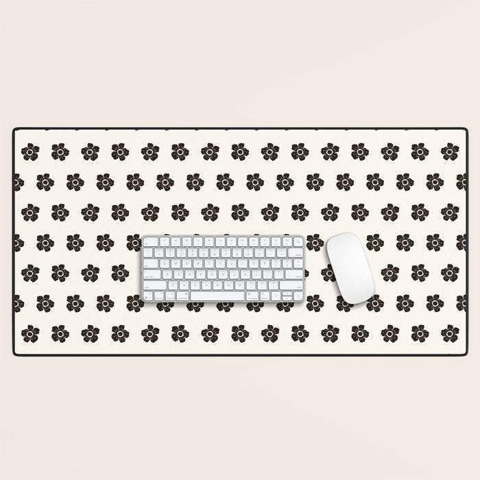 Abstract Black Floral Pattern Desk Mat Gallery Image 1
