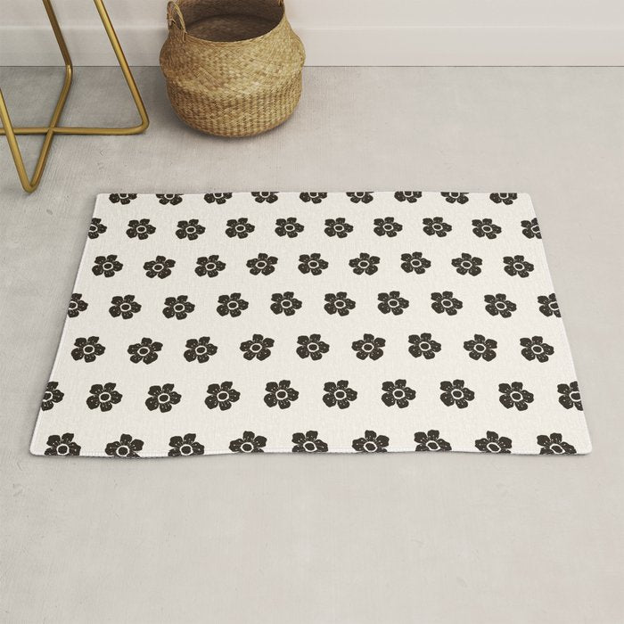 Abstract Black Floral Pattern Rug Gallery Image 1