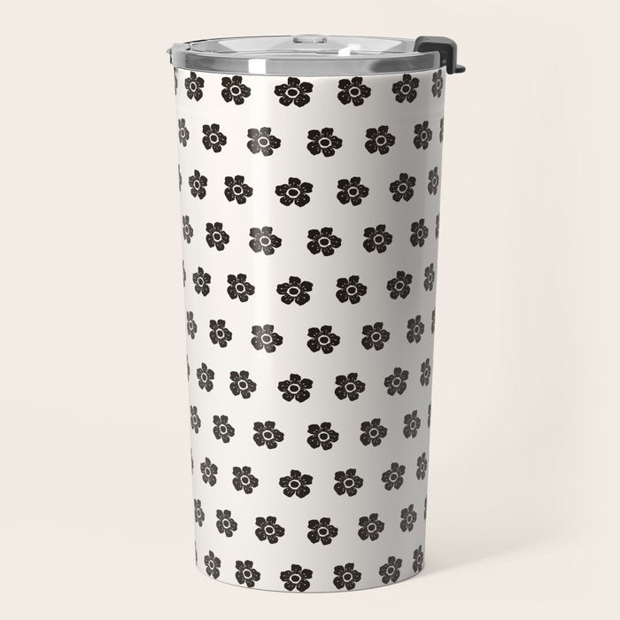 Abstract Black Floral Pattern Travel Mug Gallery Image 2