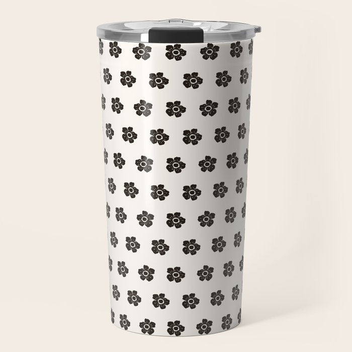 Abstract Black Floral Pattern Travel Mug Gallery Image 1