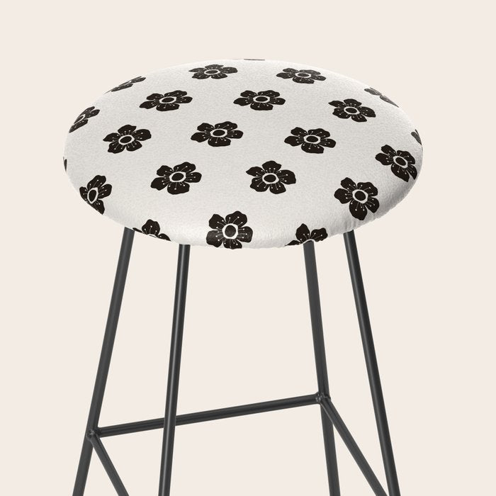 Abstract Black Floral Pattern Stool Gallery Image 2