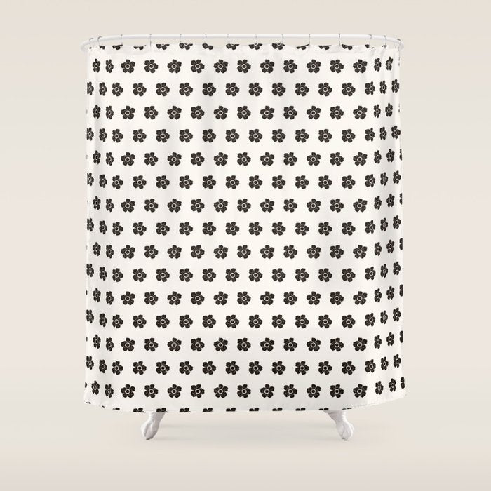 Abstract Black Floral Pattern Shower Curtain Gallery Image 1