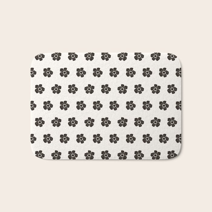 Abstract Black Floral Pattern Bath Mat Gallery Image 1