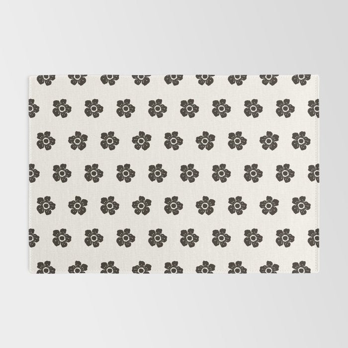 Abstract Black Floral Pattern Rug Gallery Image 2