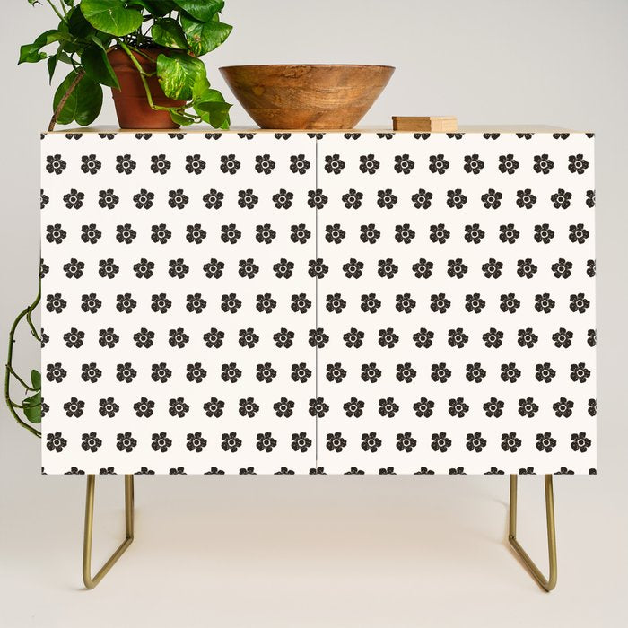 Abstract Black Floral Pattern Credenza Gallery Image 1
