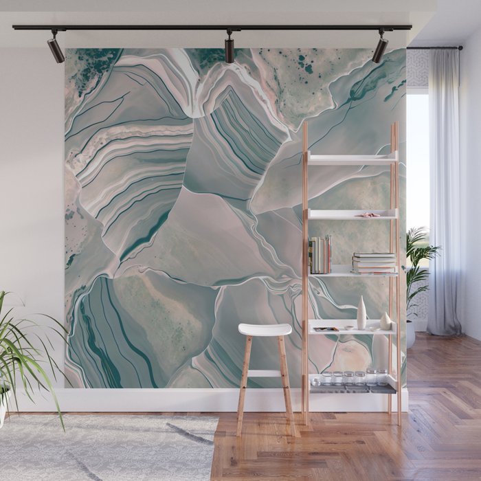 Agate Glow, Abstract Nature Rocks Photography, Texture Graphic Subdued, Grey Pink Geometric Pattern, Eclectic Contemporary Modern Boho Wall Mural Gallery Image 1
