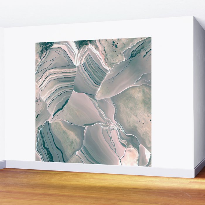 Agate Glow, Abstract Nature Rocks Photography, Texture Graphic Subdued, Grey Pink Geometric Pattern, Eclectic Contemporary Modern Boho Wall Mural Gallery Image 2