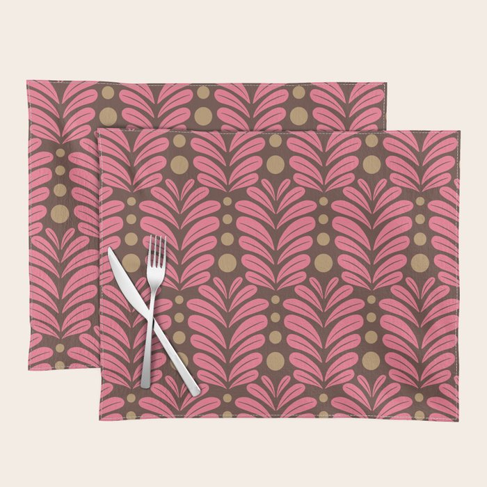 Pink and Brown Botanical Scalloped Art Deco Pattern Placemat Gallery Image 1