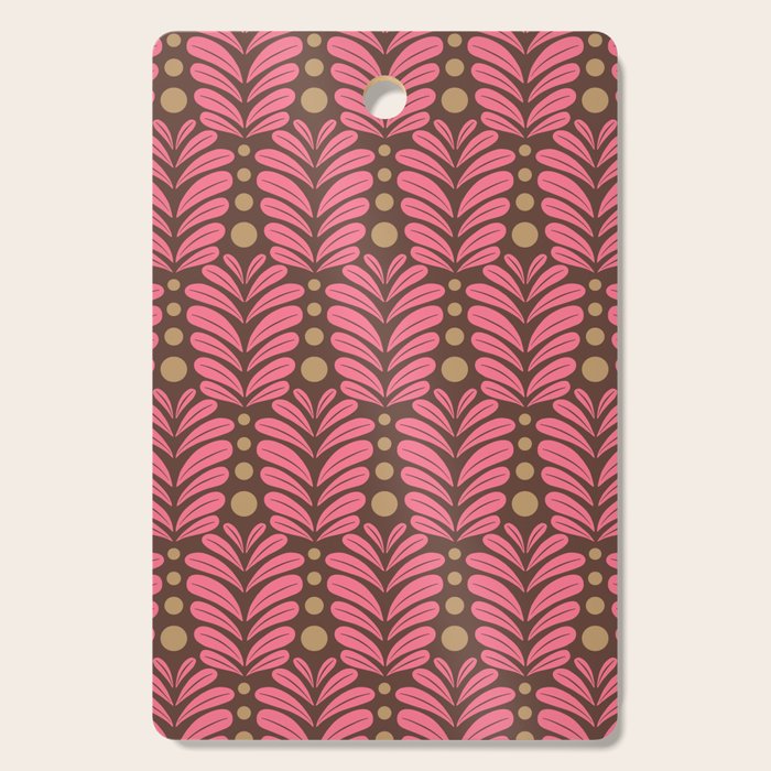 Pink and Brown Botanical Scalloped Art Deco Pattern Cutting Board Gallery Image 1