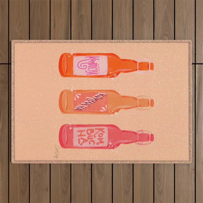 Kombucha Bottles - Pink Outdoor Rug Gallery Image 1