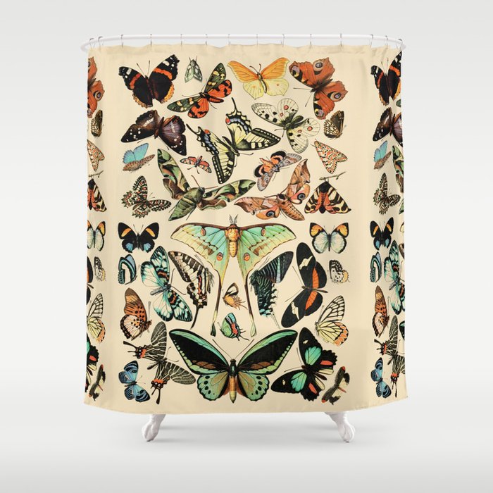 Papillon I Vintage French Butterfly Charts by Adolphe Millot Shower Curtain Gallery Image 1