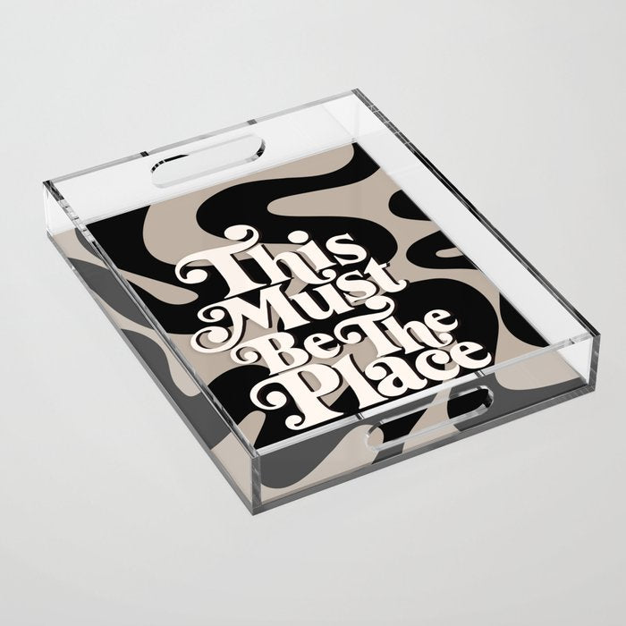 This Must Be The Place - 70s, Vintage, Retro, Abstract Pattern (Black & Beige) Acrylic Tray Gallery Image 1