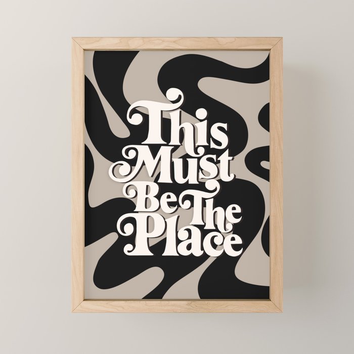 This Must Be The Place - 70s, Vintage, Retro, Abstract Pattern (Black & Beige) Mini Art Print Gallery Image 1