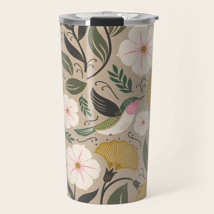Hummingbird and Flowers Travel Mug Gallery Image 1