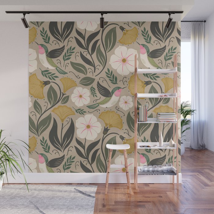 Hummingbird and Flowers Wall Mural Gallery Image 1